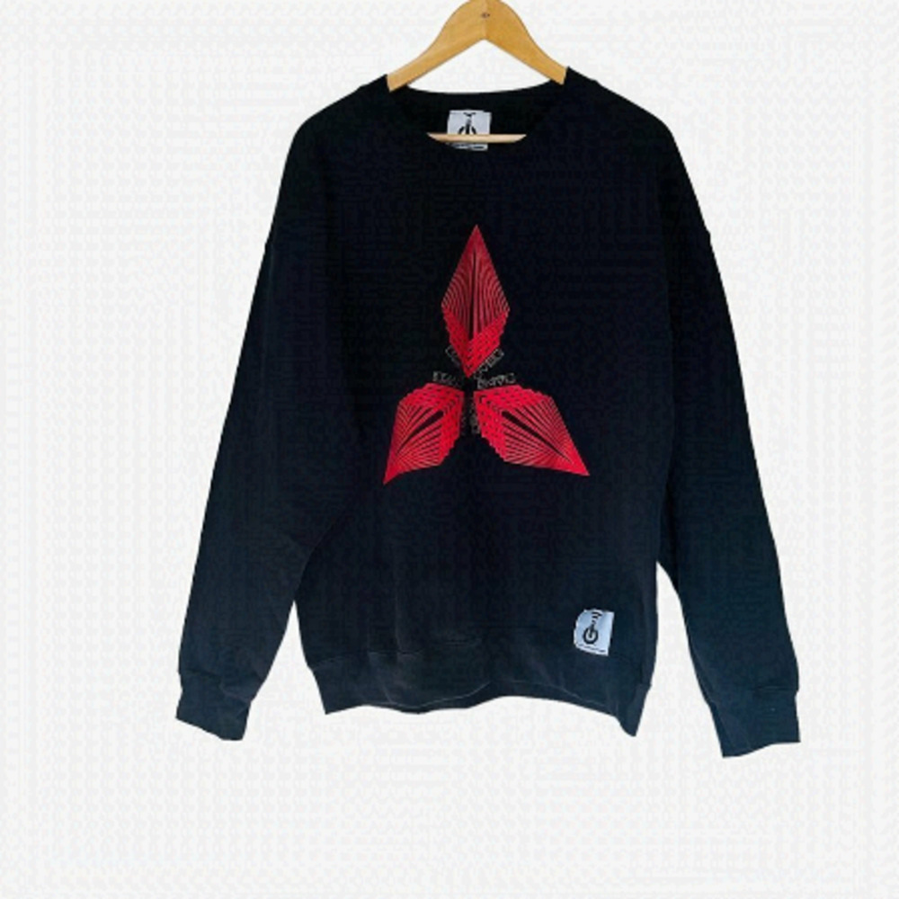 graphic Black Sweatshirt-Minimalist Abstract Geometric Streetwear-Size Large